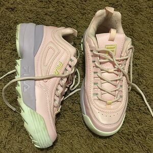 Pink and lavender Fila sneakers.